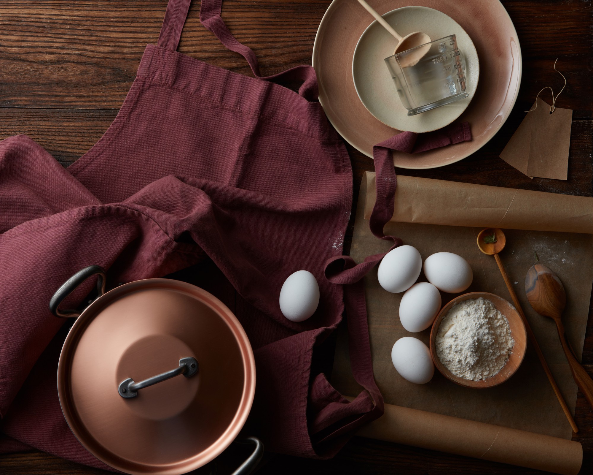 Warm kitchen studio interior with utensils