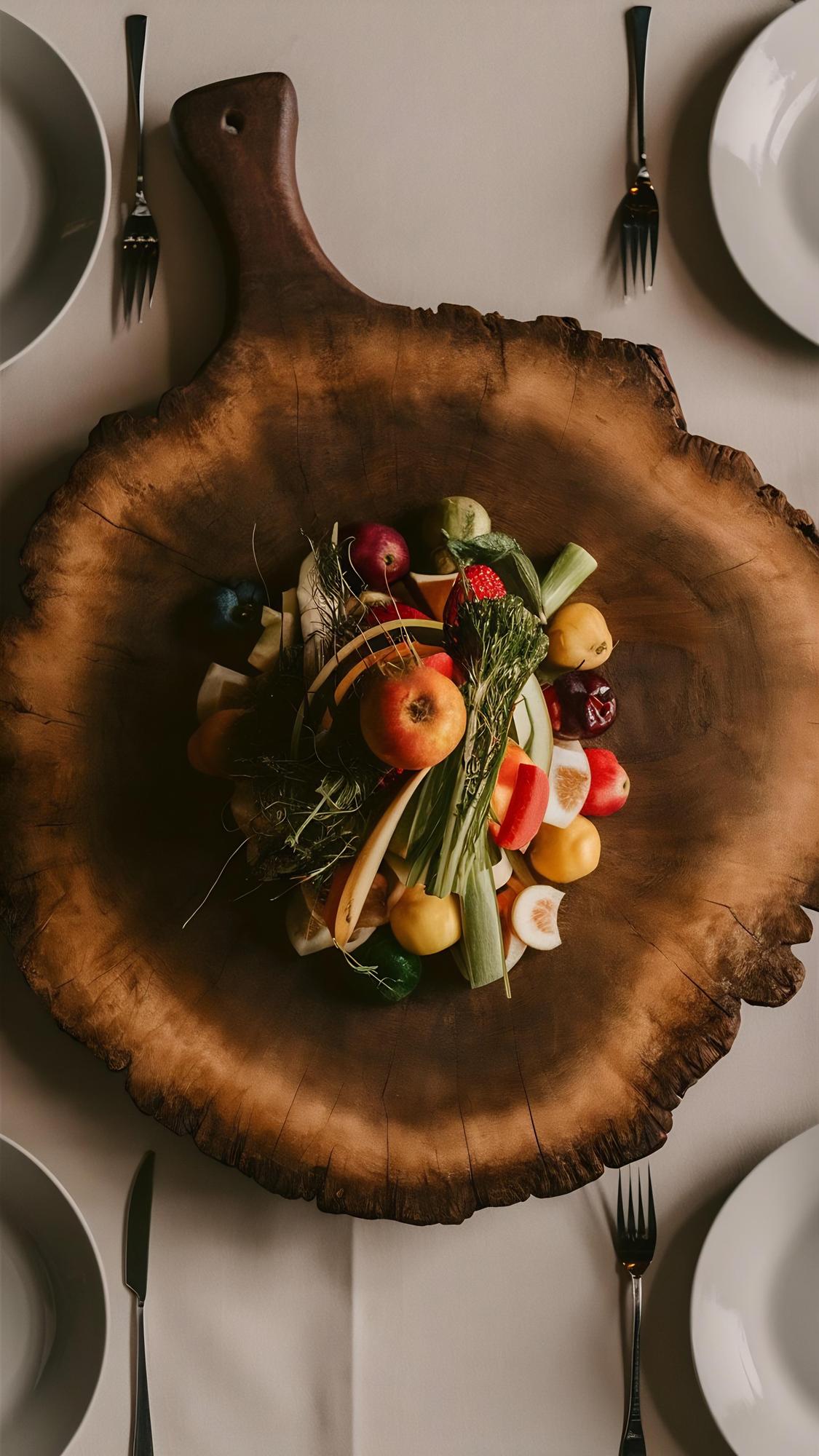 Finished plated entree on wooden table