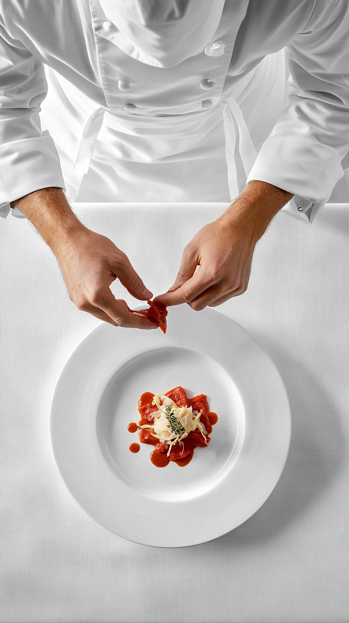 Chef demonstrating quick plating technique